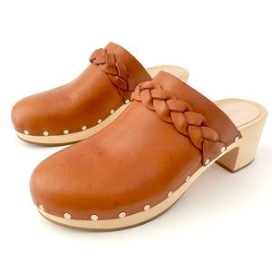 LOEFFLER RANDALL | Lupa Tan Cognac Leather Braided Stud Nail Clog Mule Heel 8